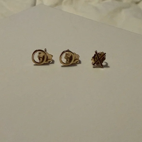 Maya Brenner 14K Yellow Gold Stud Earrings Set Letters O O X 3 Earrings! - Picture 4 of 4